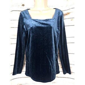 Sundance Blue Elena Velvet Top M Square Neck Smocking Romantic Long Sleeve